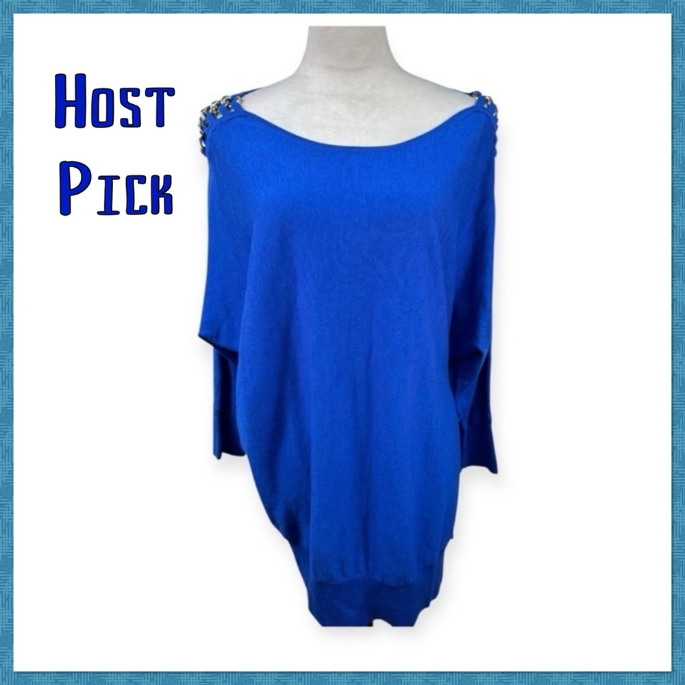 ⭐️ Host Pick ⭐️ Michael Kors Royal blue sweater with gold chain details size 1X